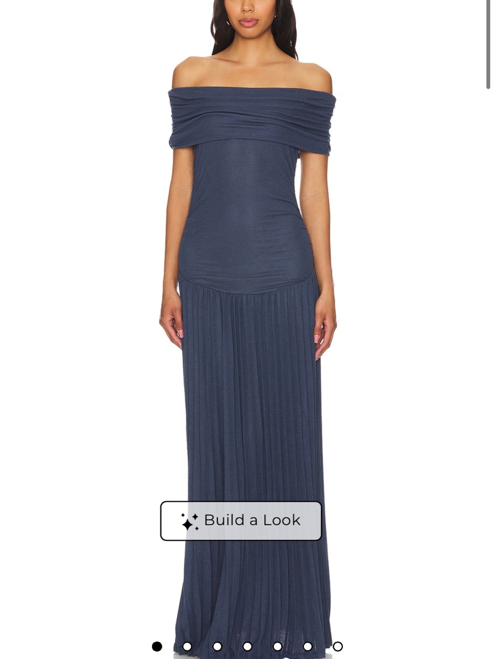 Lioness Off-Shoulder Navy Pleated Maxi Dress
